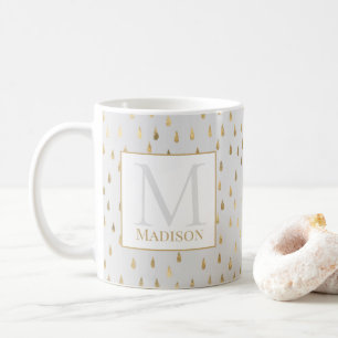 Cream Gold Raindrop Modernes Trendy Monogram Kaffeetasse