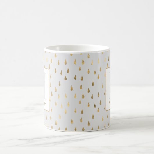 Cream Gold Raindrop Modernes Trendy Monogram Kaffeetasse (Mittel)