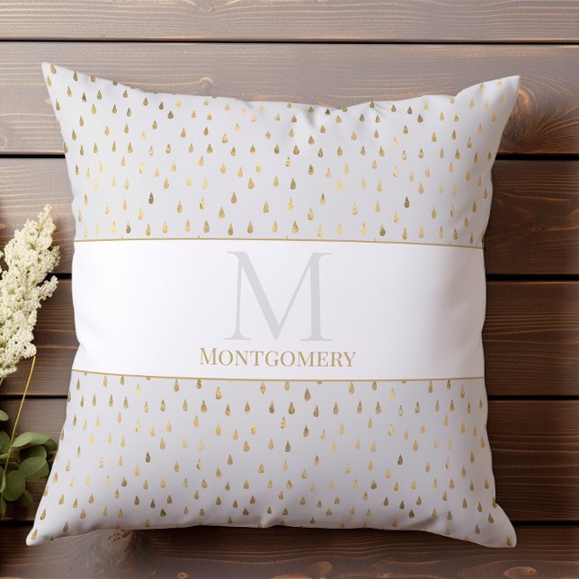 Cream Gold Raindrop Modernes Trendy Monogram Kissen (Von Creator hochgeladen)