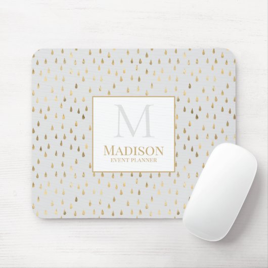 Cream Gold Raindrop Modernes Trendy Monogram Mousepad (Mit Mouse)