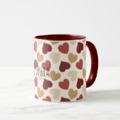 Cream Gold Red Hearts Tasse (VorderseiteRechts)
