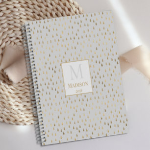 Cream Gold Regentropfen Moderne Trendige Monogramm Planer