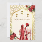 Cream Gold Rote Rosen Anand Karaj Sikh Wedding Einladung (Vorderseite)