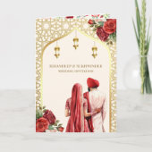 Cream Gold Rote Rosen in einer Sikh Hochzeit Einladung (Vorderseite)