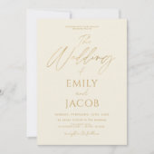 Cream Gold Wedding QR Code Foto Script Einladung (Vorderseite)