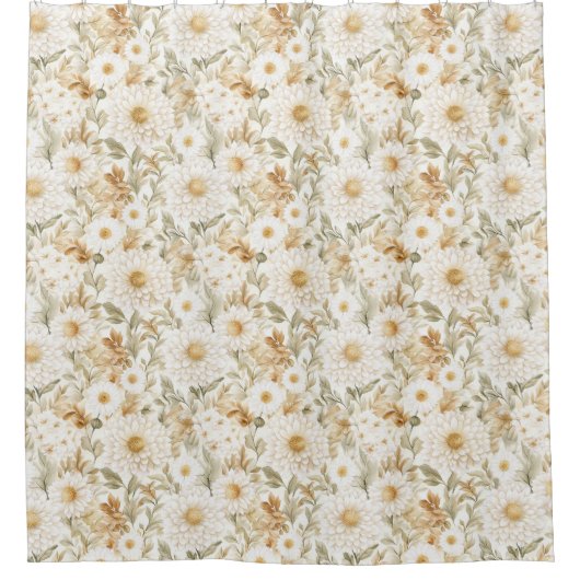 Cream Gold White Country Flowers Duschvorhang (Vorderseite)