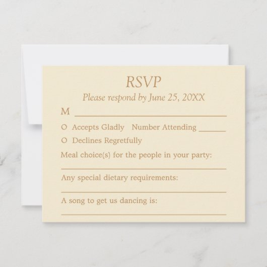 Cream Golden Beige Guest Choices Wedding RSVP Card (Vorderseite)