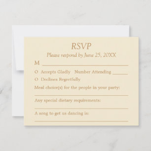 Cream Golden Beige Guest Choices Wedding RSVP Card Karte