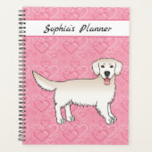 Cream Golden Retriever auf rosa Herzen und Text Planer (Vorderseite)