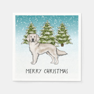 Cream Golden Retriever Blau Winter Weihnachten Serviette