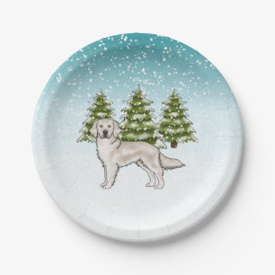 Cream Golden Retriever Dog Blauer Winter Weihnacht Pappteller