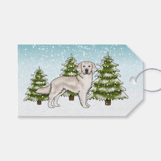 Cream Golden Retriever Dog Blue Snowy Weihnachten Geschenkanhänger (Vorderseite (Horizontal))