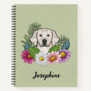 Cream Golden Retriever Farbige Blumen und Name Notizblock