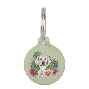 Cream Golden Retriever Hund farbenfrohe Blume Grün Haustiermarke
