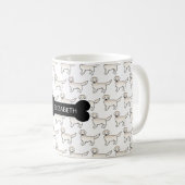Cream Golden Retriever Hund mit Dog Bone & Name Kaffeetasse (VorderseiteRechts)