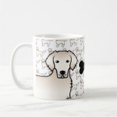 Cream Golden Retriever Hund mit Dog Bone & Name Kaffeetasse (Links)