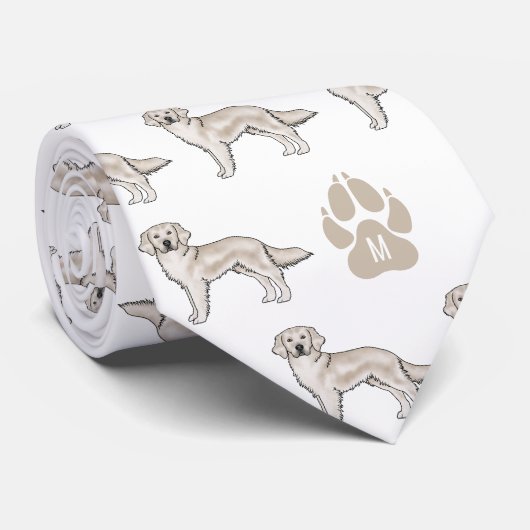 Cream Golden Retriever Muster Custom Monogram Krawatte (Gerollt)