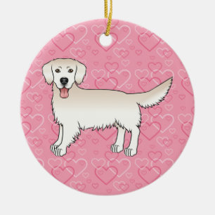 Cream Golden Retriever on Pink Hearts Pet Memorial Keramik Ornament