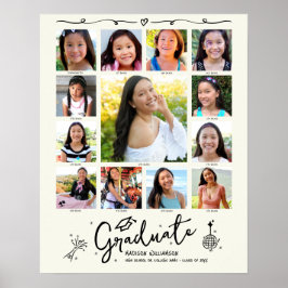 Cream Graduation K–12 Photo Collage Black Doodles Poster