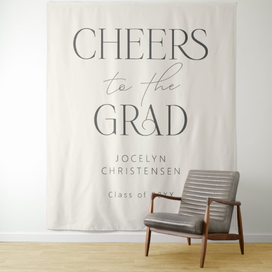 Cream Gray Cheers to the Grad Photo Backdrop Wandteppich (Beispiel)