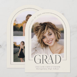 Cream Gray Modern Photo Collage Grad Announcement Einladung