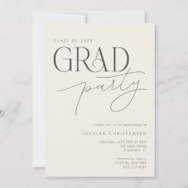 Cream Gray Modern Typography Grad Party Invitation Einladung