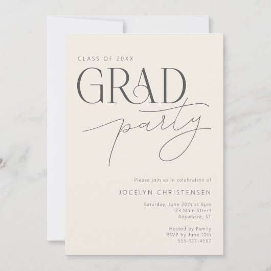 Cream Gray Modern Typography Grad Party Invitation Einladung (Vorderseite)
