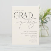 Cream Gray Modern Typography Grad Party Invitation Einladung (Stehend Vorderseite)