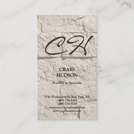 Cream Gray Monogram Wall Brick Business Card Visitenkarte (Vorderseite)