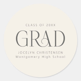 Cream Gray Personalized 2026 Modern Grad Graduate Runder Aufkleber