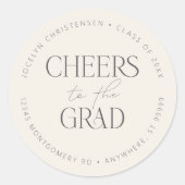 Cream Gray Personalized Cheers to the Grad Runder Aufkleber (Vorderseite)