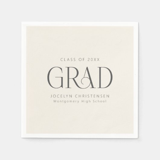Cream Gray Personalized Minimalist Grad Party Serviette (Vorderseite)