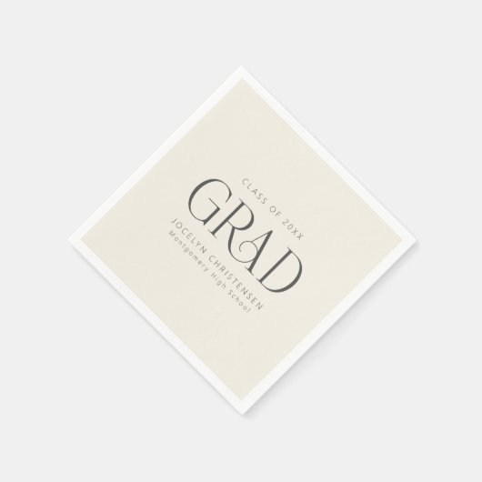 Cream Gray Personalized Minimalist Grad Party Serviette (Ecke)