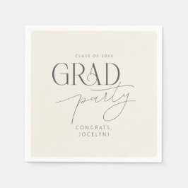 Cream Gray Personalized Minimalist Grad Party Serviette