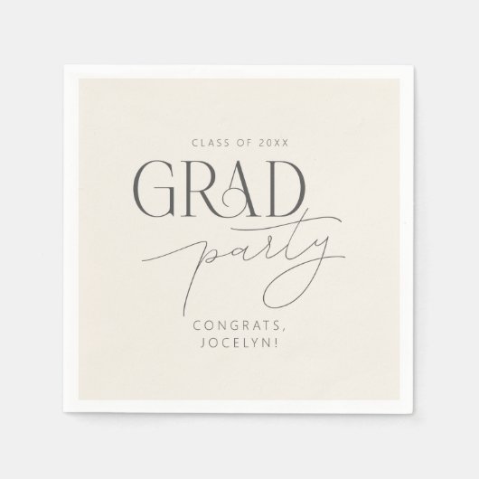 Cream Gray Personalized Minimalist Grad Party Serviette (Vorderseite)