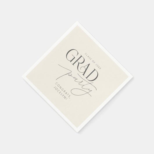 Cream Gray Personalized Minimalist Grad Party Serviette (Ecke)