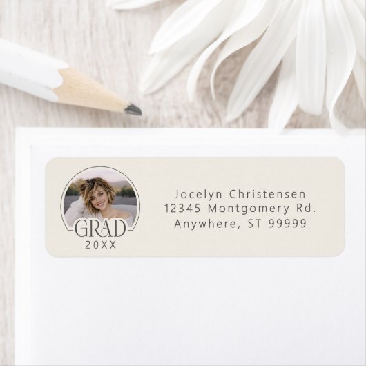 Cream Gray Photo Graduation Return Address Labels (Insitu)