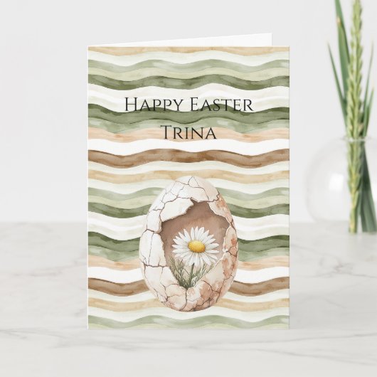 Cream Green Brown White Daisy Flower Easter Egg Karte (Vorderseite)
