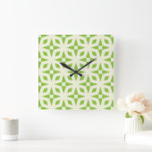 Cream green geometric tile pattern mosaic 70s quadratische wanduhr (Zuhause)
