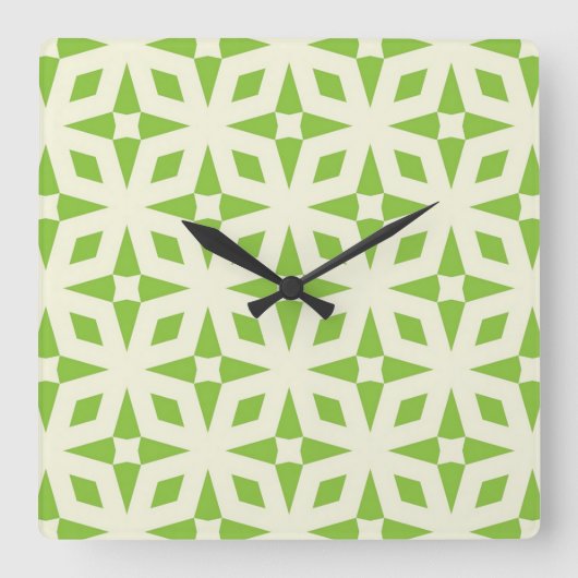 Cream green geometric tile pattern mosaic 70s quadratische wanduhr (Vorderseite)