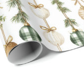 Cream Green Gold Christmas Ornaments Geschenkpapier (Rolleneckpunkt)