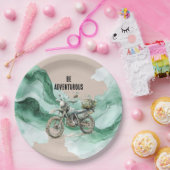 Cream Green Motorcycle Adventure Pappteller (Party)