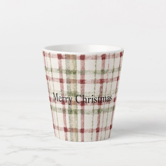 Cream Green Red Plaid Stripes Christmas  Milchtasse (Vorderseite)