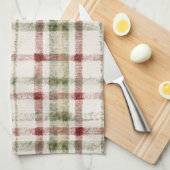 Cream Green Red Plaid Stripes  Geschirrtuch (Viertel Falte)
