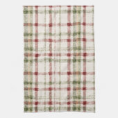 Cream Green Red Plaid Stripes  Geschirrtuch (Vertikal)