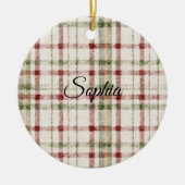 Cream Green Red Plaid Stripes Keramik Ornament (Vorne)