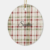 Cream Green Red Plaid Stripes Keramik Ornament (Links)