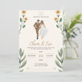 Cream Green Simple Illustriert Wedding Einladung (Stehend Vorderseite)