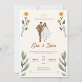 Cream Green Simple Illustriert Wedding Einladung (Vorderseite)