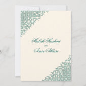 Cream & Green Verziert Islamische Hochzeit Einladung (Rückseite)